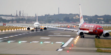 Taxiing together.